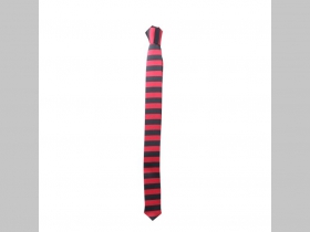kravata v štýle " Green Day " červenočierna pruhovaná tenšia s rozmermy 70x3,8cm materiál 100%polyester